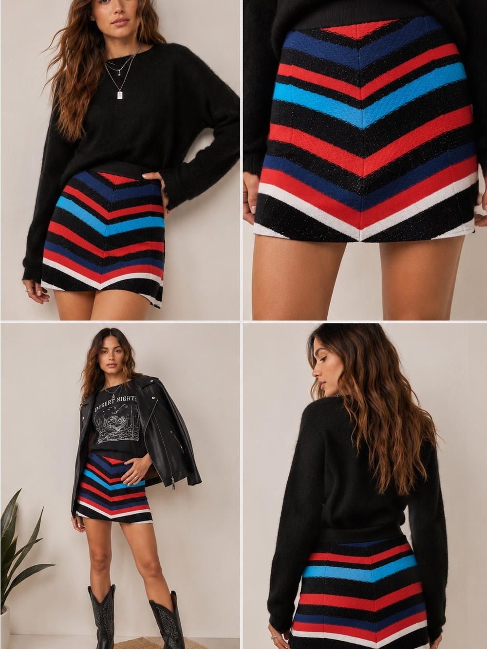 Free People Chevron Stripe Sweater Knit A-Line Mini Skirt